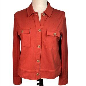 NWT J. Jill Wearever Collection Womens Rust orange stretch Button-Up Jacket Medi